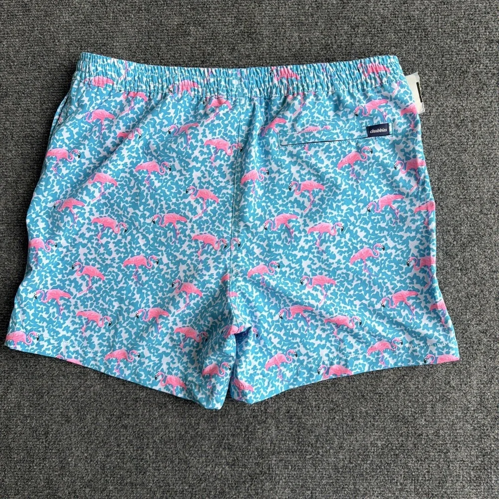 Chubbies Yth Swim Trunks Sz XL 18/20 Pink Blue Flamingos Lined With Pockets NEW